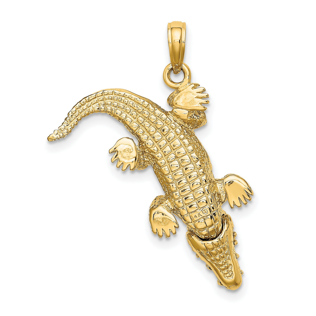 14k Yellow Gold Crocodile Pendant, Detailed Alligator Charm with Jungle Reptile Design
