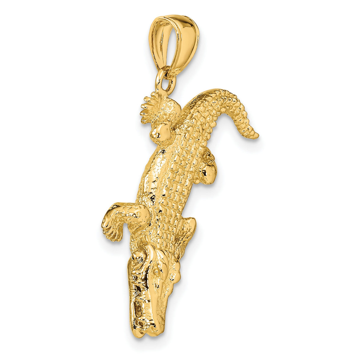 14k Yellow Gold Crocodile Pendant, Detailed Alligator Charm with Jungle Reptile Design