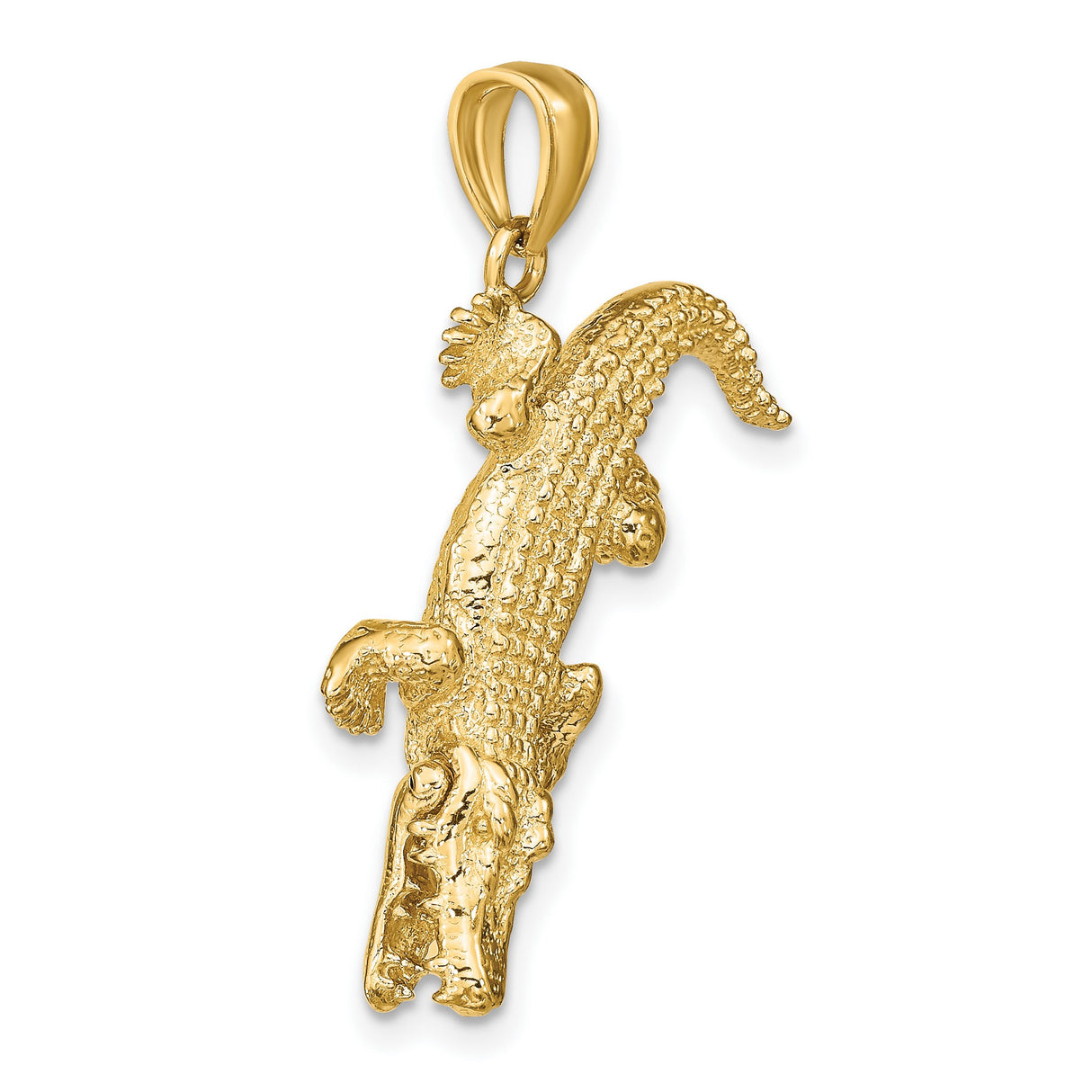 14k Yellow Gold Crocodile Pendant, Detailed Alligator Charm with Jungle Reptile Design