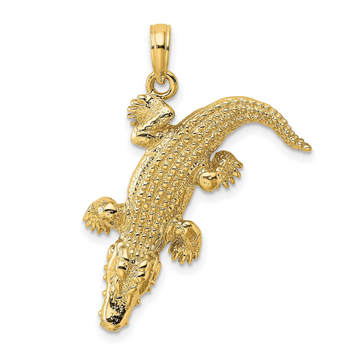 14k Yellow Gold Crocodile Pendant, Detailed Alligator Charm with Jungle Reptile Design
