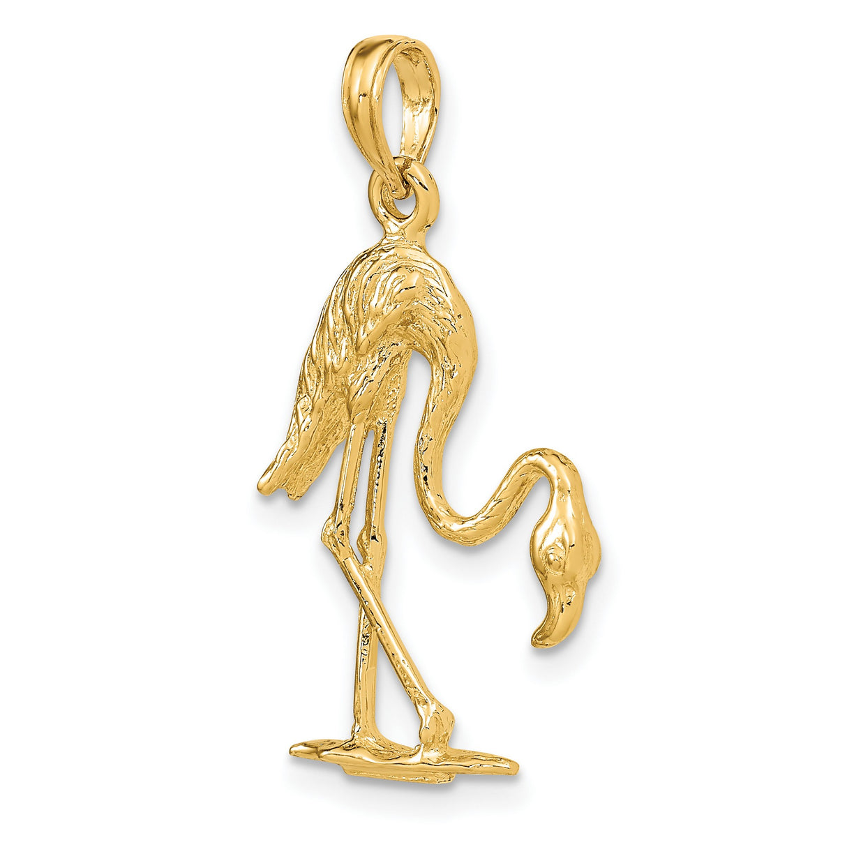 14k Yellow Gold Flamingo Pendant, Textured Bird Charm, Tropical Animal Jewelry for Women or Unisex Wear