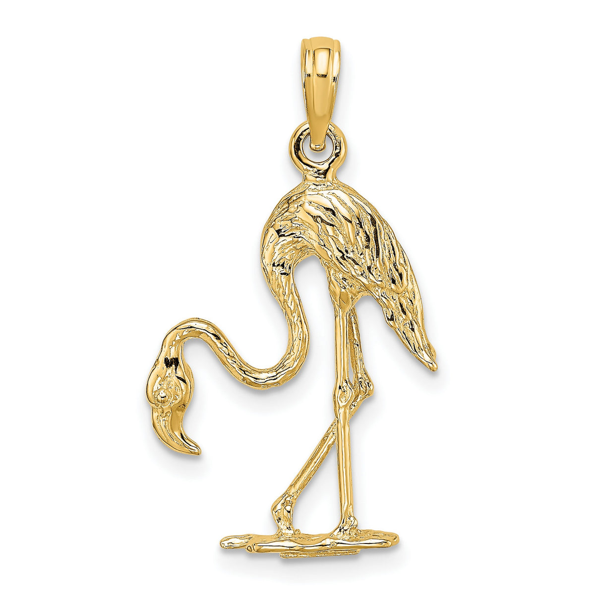 14k Yellow Gold Flamingo Pendant, Textured Bird Charm, Tropical Animal Jewelry for Women or Unisex Wear