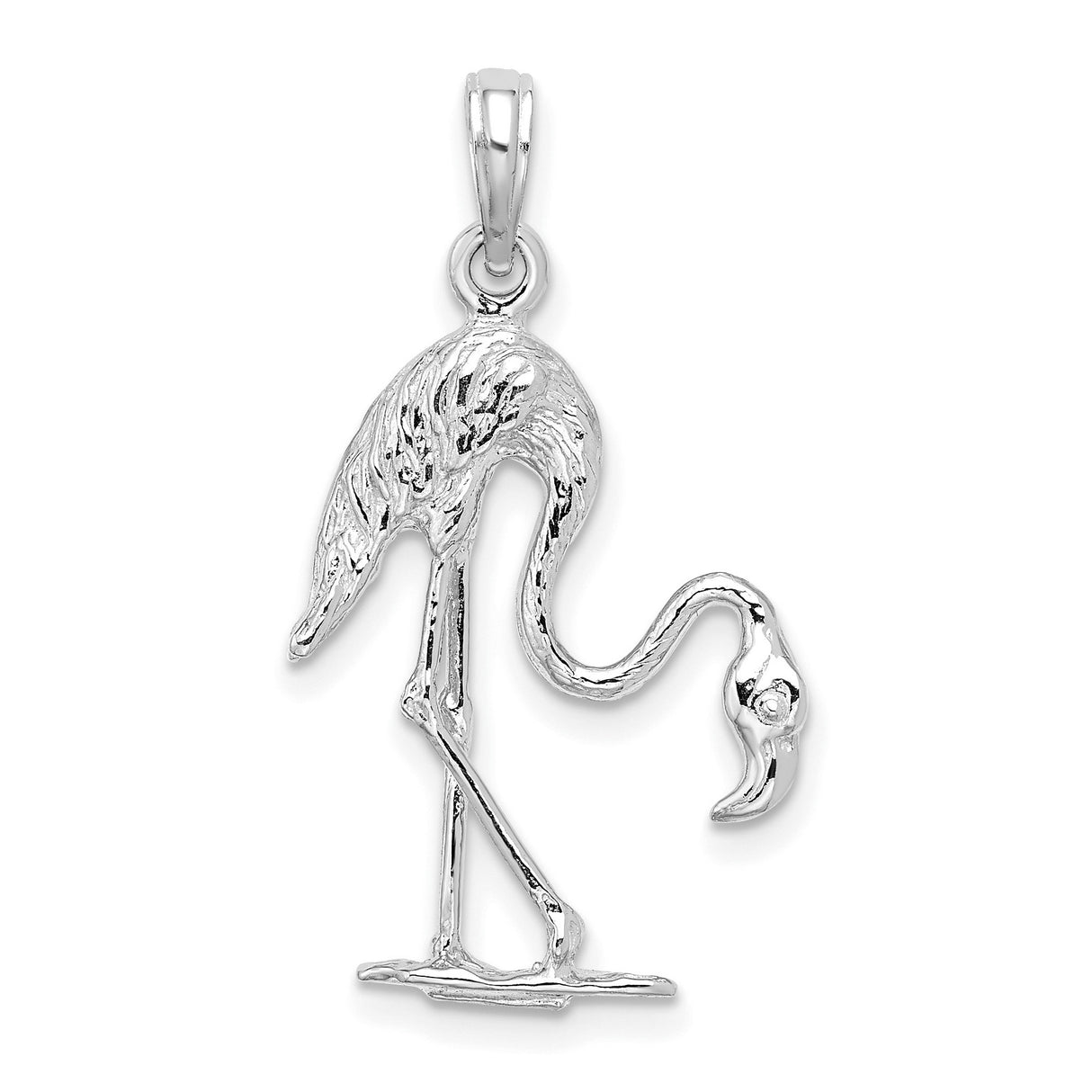 14k White Gold Flamingo Pendant with Detailed Bird Design and Tropical Motif