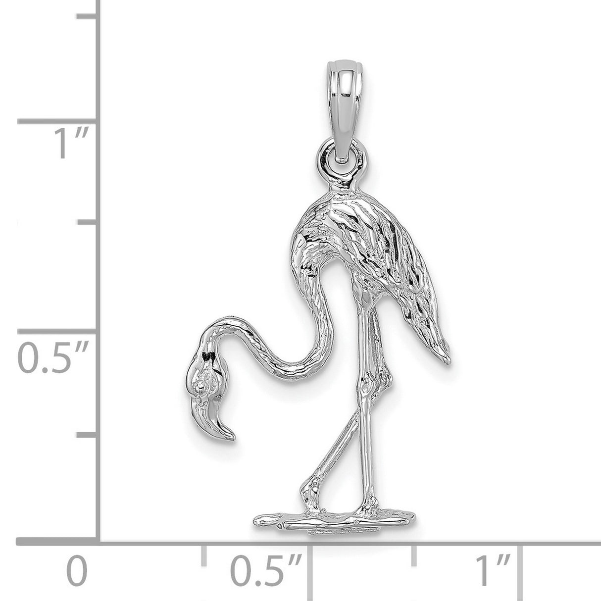 14k White Gold Flamingo Pendant with Detailed Bird Design and Tropical Motif