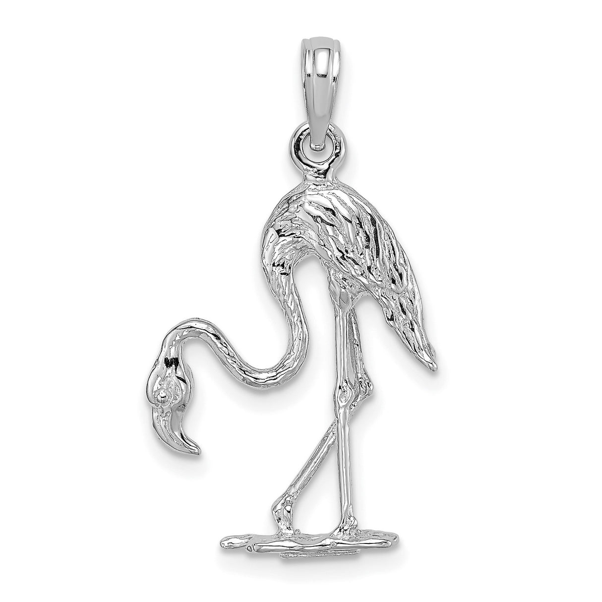 14k White Gold Flamingo Pendant with Detailed Bird Design and Tropical Motif