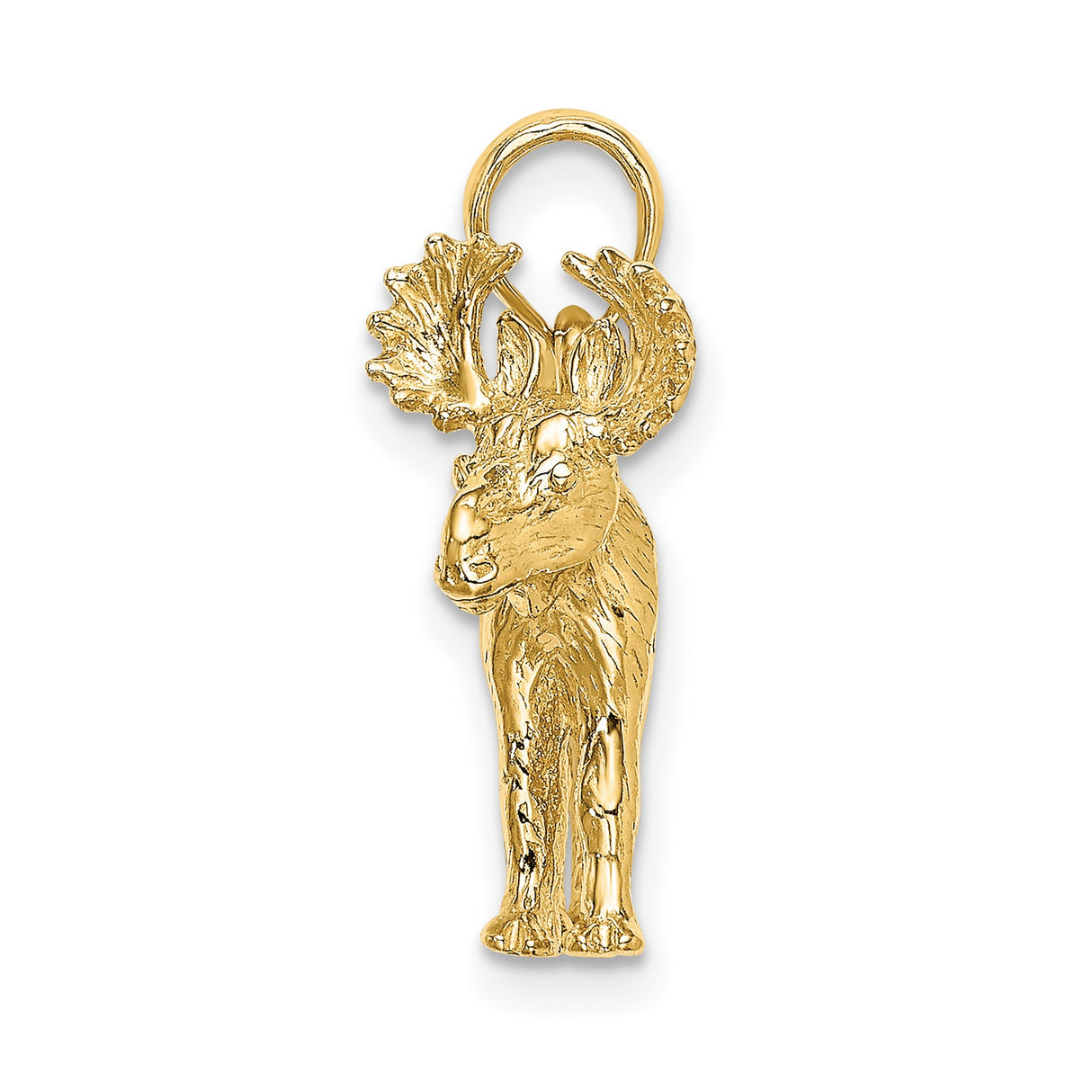14k Yellow Gold Moose Pendant with Detailed Antlers, Realistic Wildlife Charm for Nature Lovers