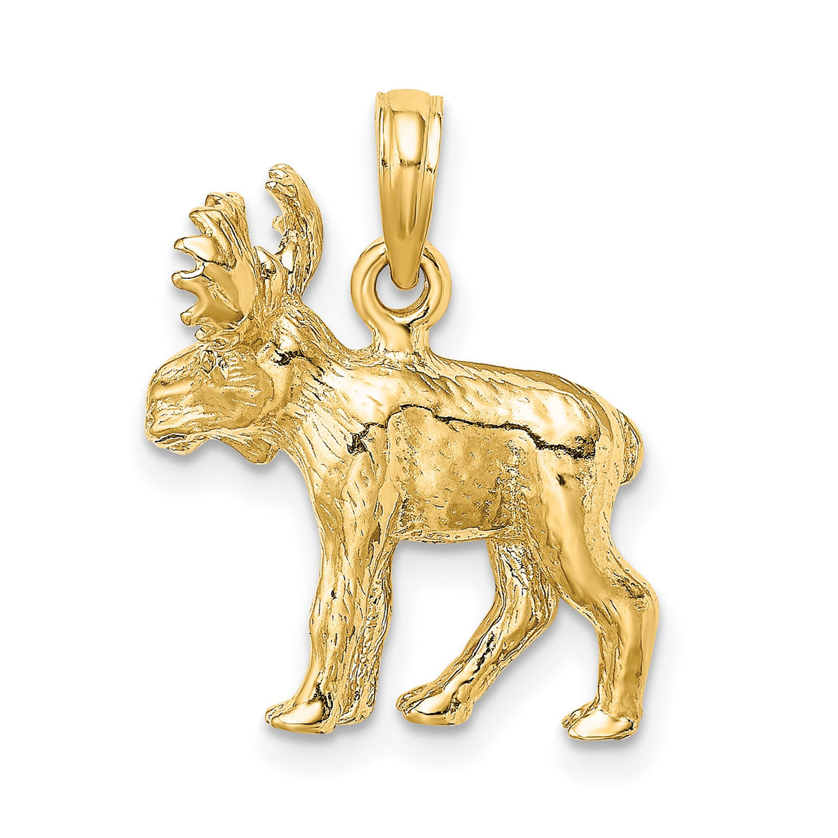 14k Yellow Gold Moose Pendant with Detailed Antlers, Realistic Wildlife Charm for Nature Lovers