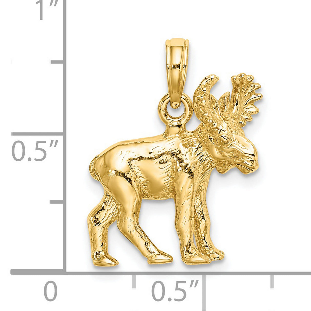 14k Yellow Gold Moose Pendant with Detailed Antlers, Realistic Wildlife Charm for Nature Lovers