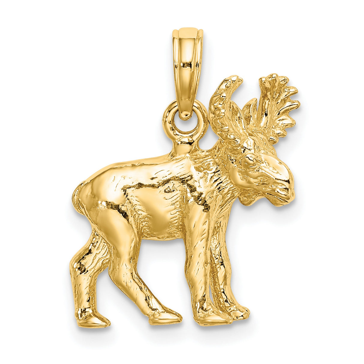 14k Yellow Gold Moose Pendant with Detailed Antlers, Realistic Wildlife Charm for Nature Lovers