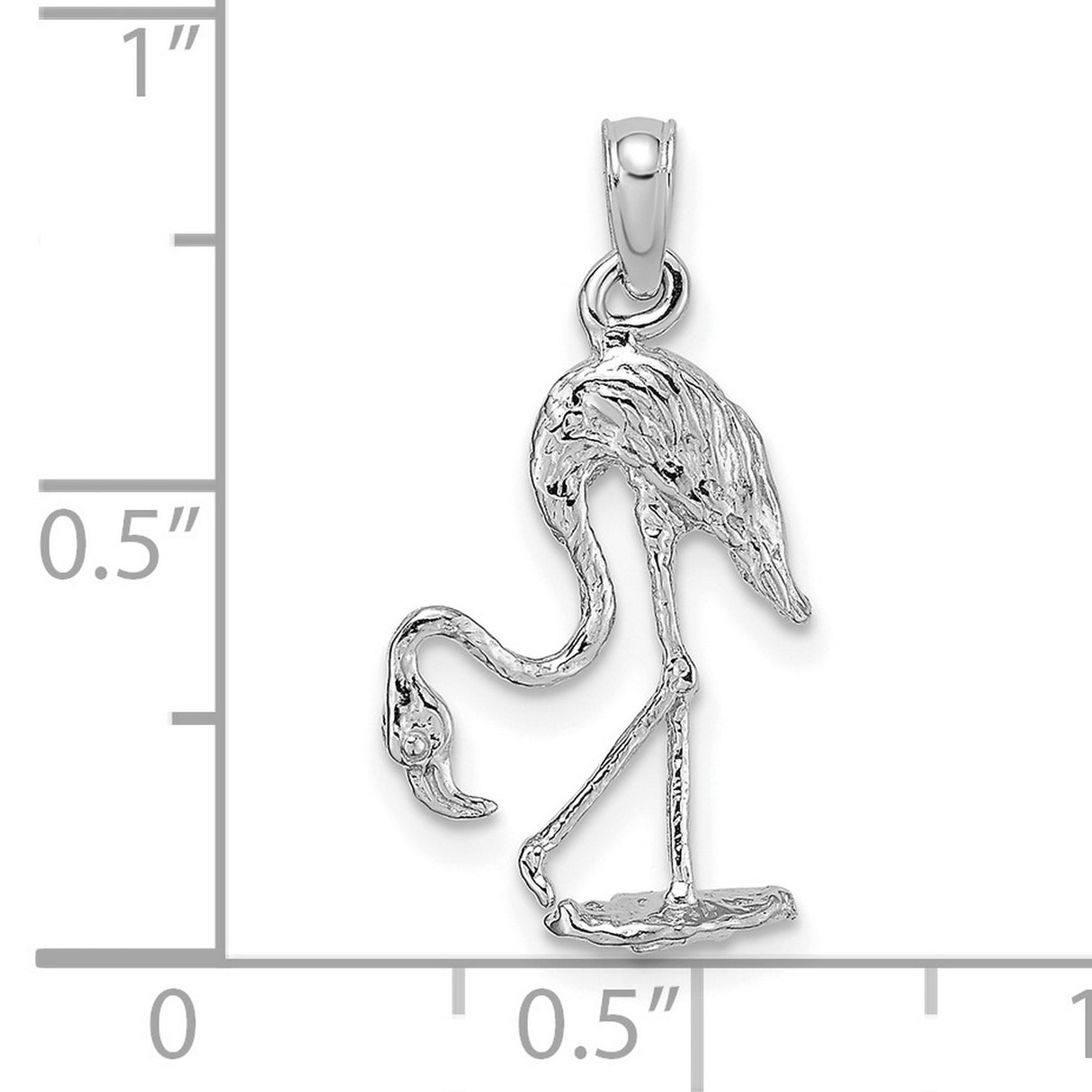 14k White Gold Flamingo Pendant, Detailed Wading Bird Charm, Tropical Animal Jewelry