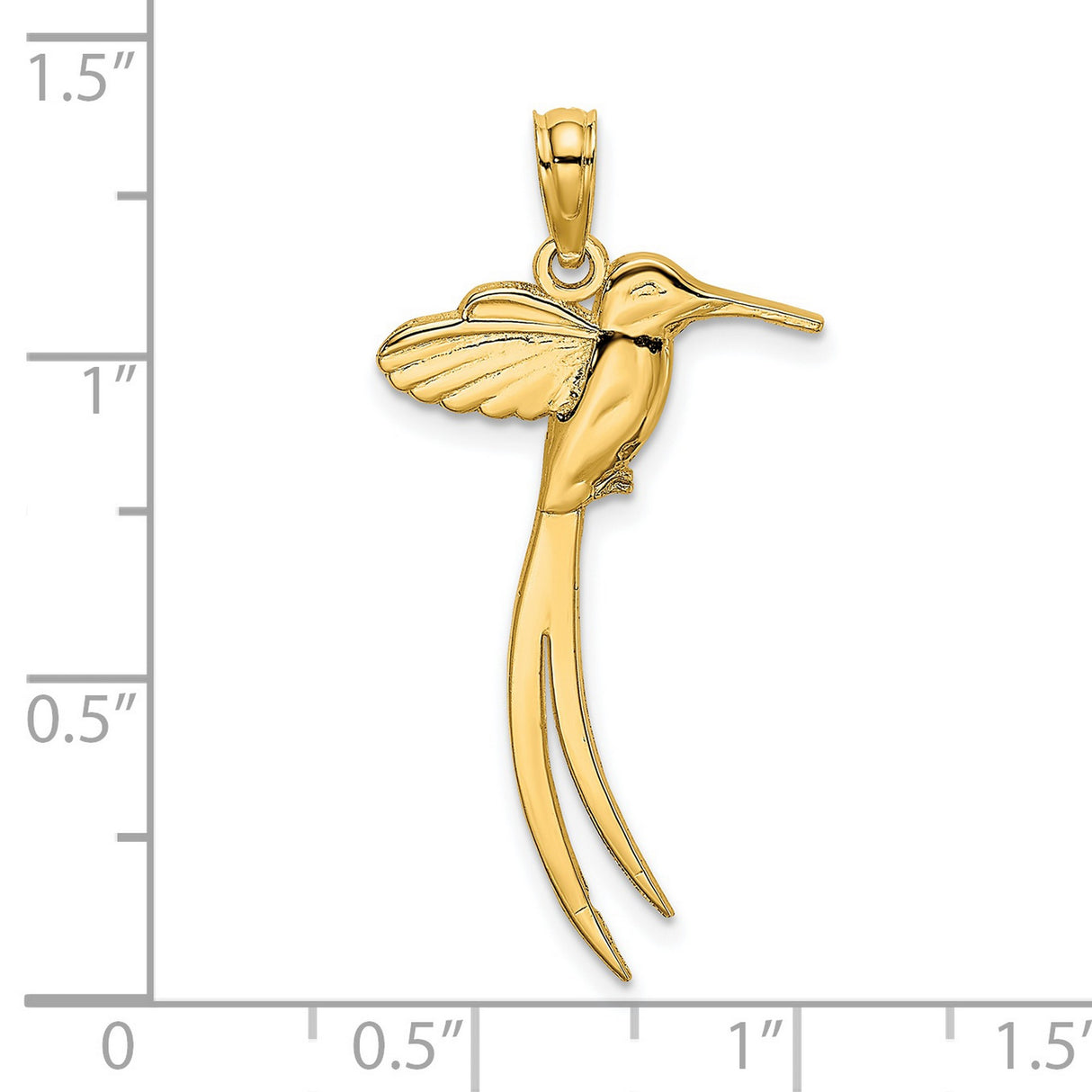14k Yellow Gold Hummingbird Pendant, High Polish Bird Charm, Nature-Inspired Jewelry for Women