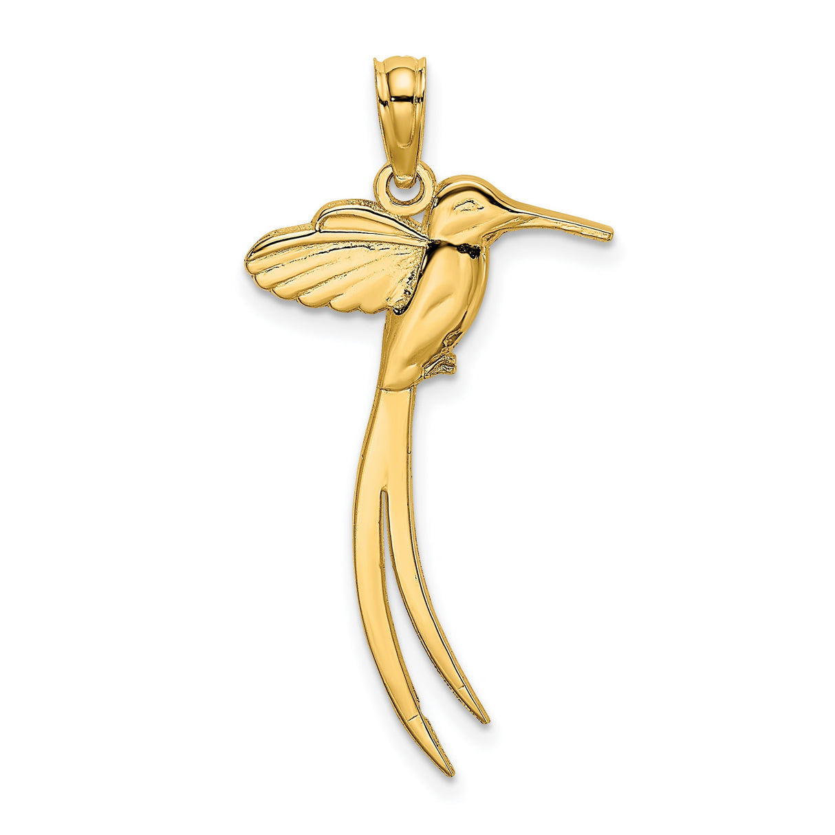 14k Yellow Gold Hummingbird Pendant, High Polish Bird Charm, Nature-Inspired Jewelry for Women