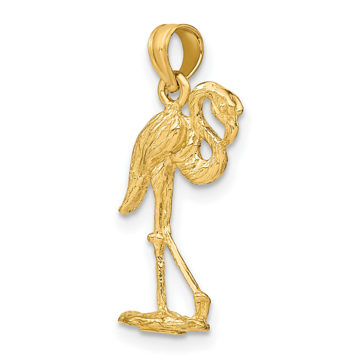 14k Yellow Gold Flamingo Pendant, Textured Tropical Bird Charm, Nature-Inspired Jewelry for Women or Unisex