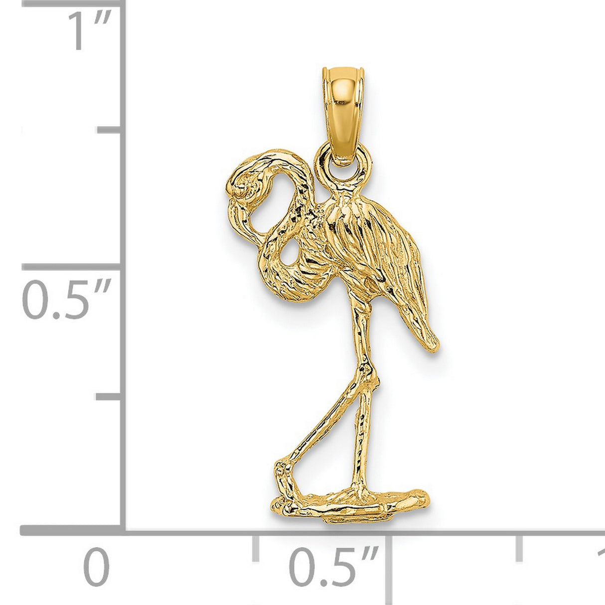 14k Yellow Gold Flamingo Pendant, Textured Tropical Bird Charm, Nature-Inspired Jewelry for Women or Unisex