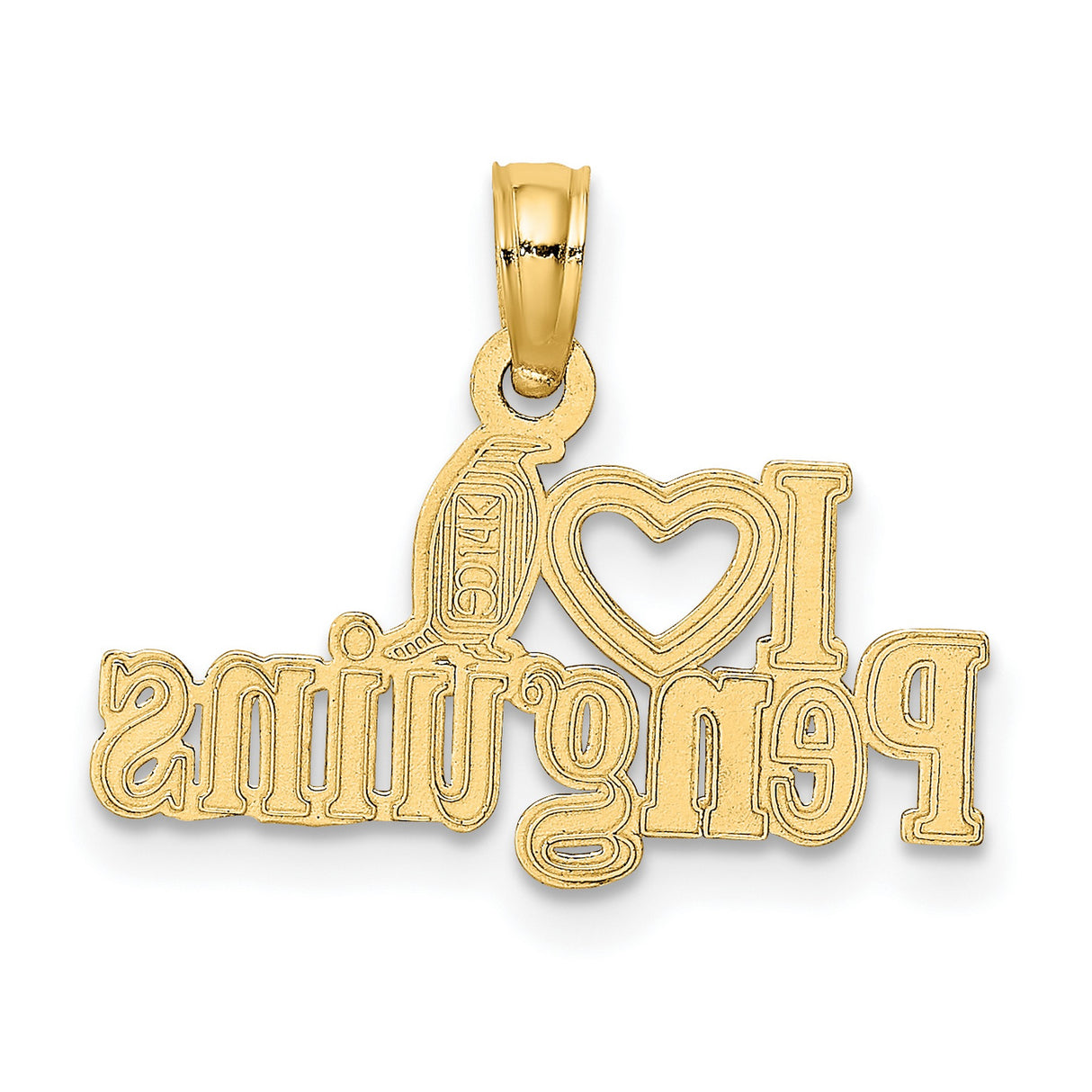 14k Yellow Gold Penguin Heart Pendant, Cutout Charm with Bird Design