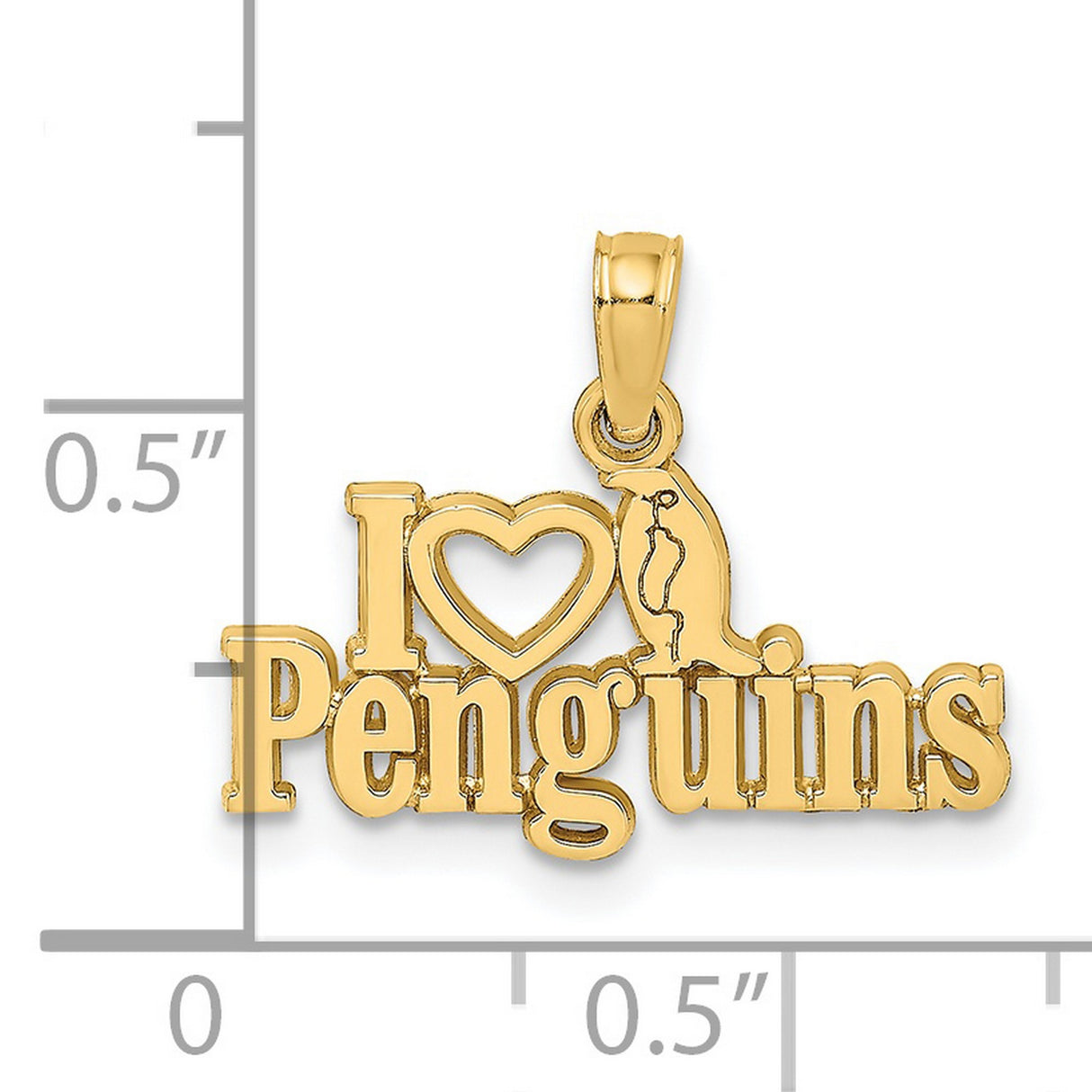 14k Yellow Gold Penguin Heart Pendant, Cutout Charm with Bird Design