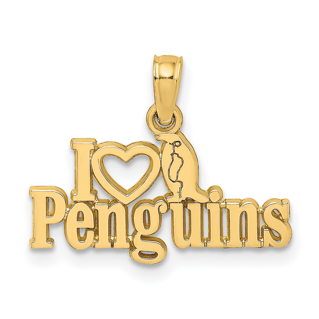 14k Yellow Gold Penguin Heart Pendant, Cutout Charm with Bird Design