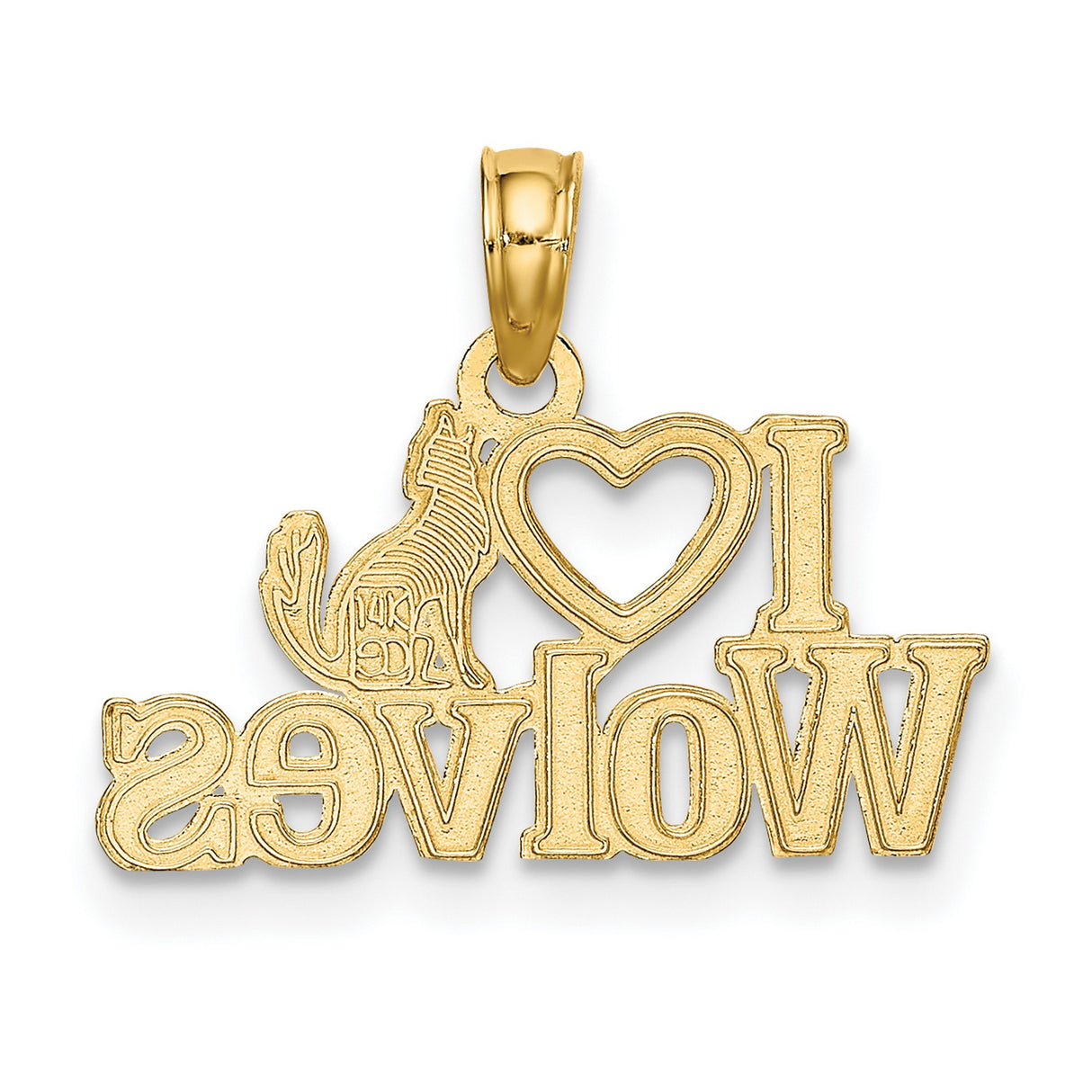 14k Yellow Gold Wolf Pendant with Heart Symbol, Nature-Inspired Wilderness Charm