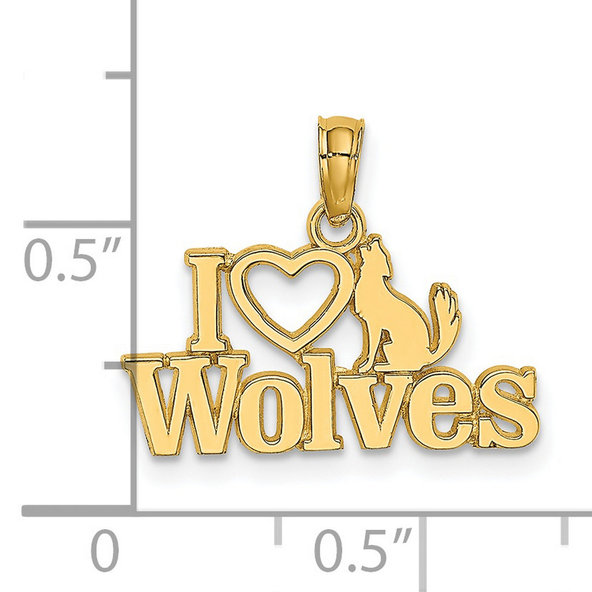 14k Yellow Gold Wolf Pendant with Heart Symbol, Nature-Inspired Wilderness Charm