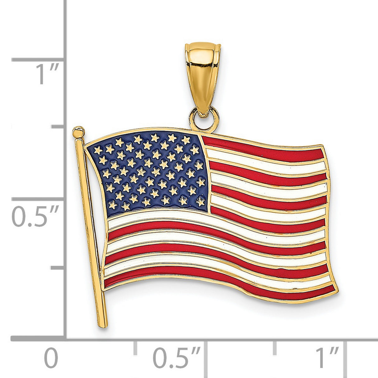 14k Yellow Gold American Flag Pendant with Red White and Blue Enamel, Patriotic Jewelry