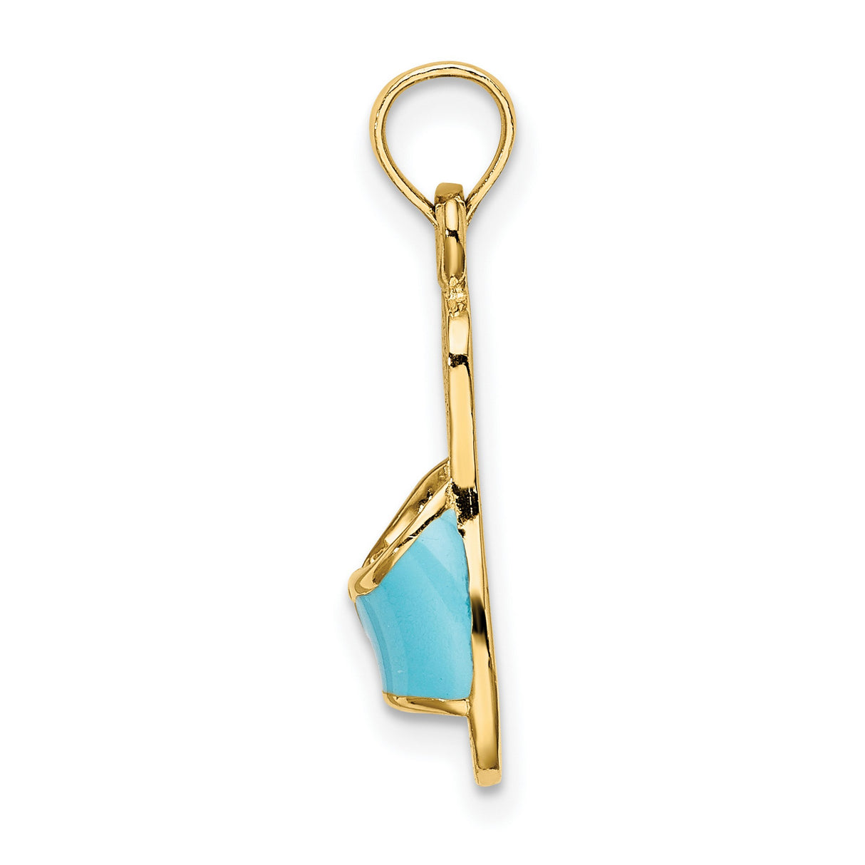14k Yellow Gold Flip Flop Pendant with Turquoise Enamel, Beach Charm for Summer or Travel Style