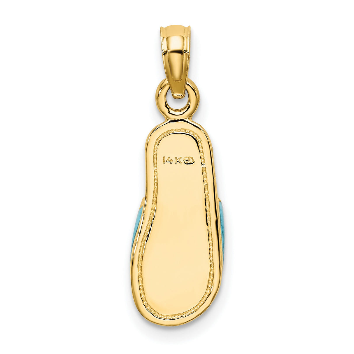 14k Yellow Gold Flip Flop Pendant with Turquoise Enamel, Beach Charm for Summer or Travel Style