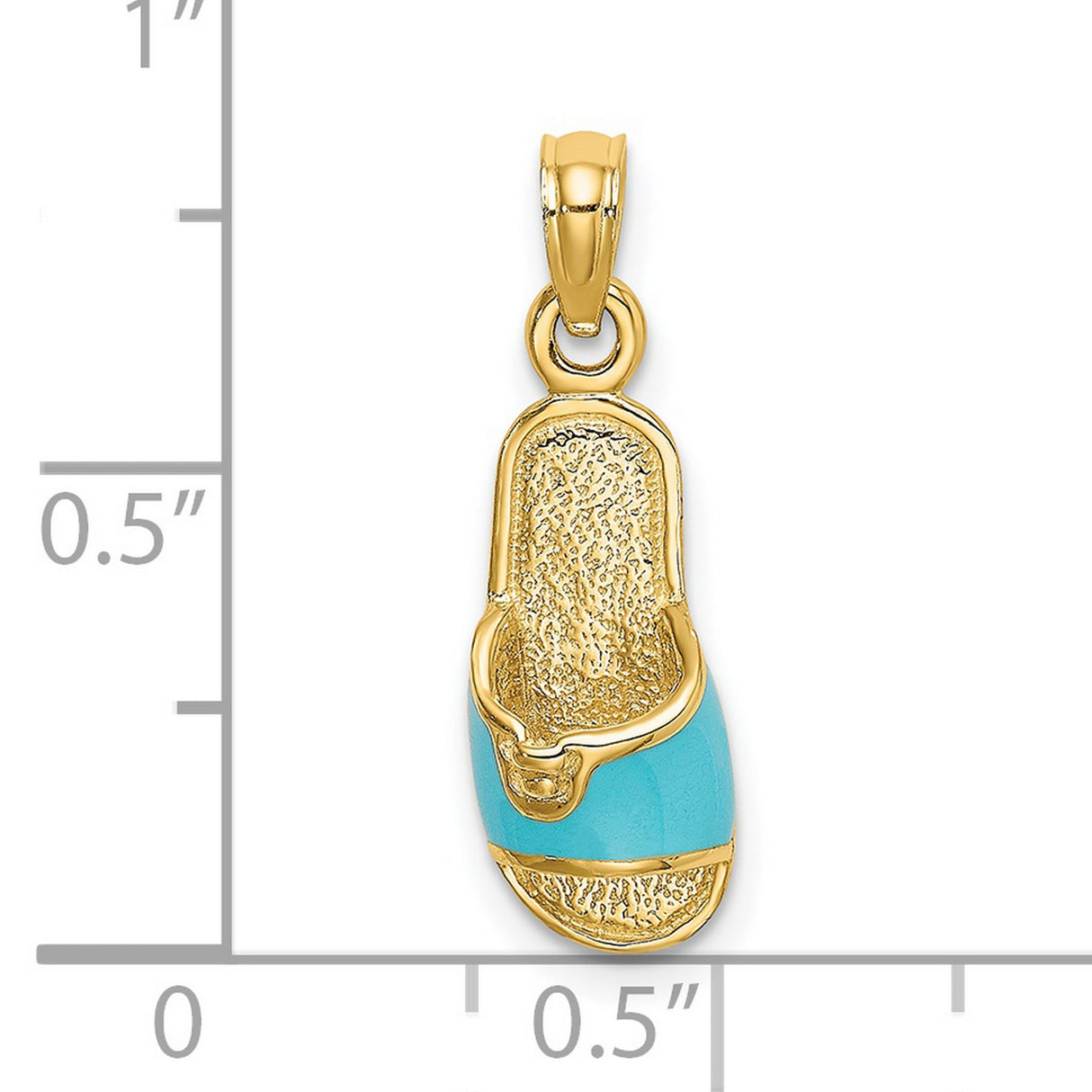14k Yellow Gold Flip Flop Pendant with Turquoise Enamel, Beach Charm for Summer or Travel Style
