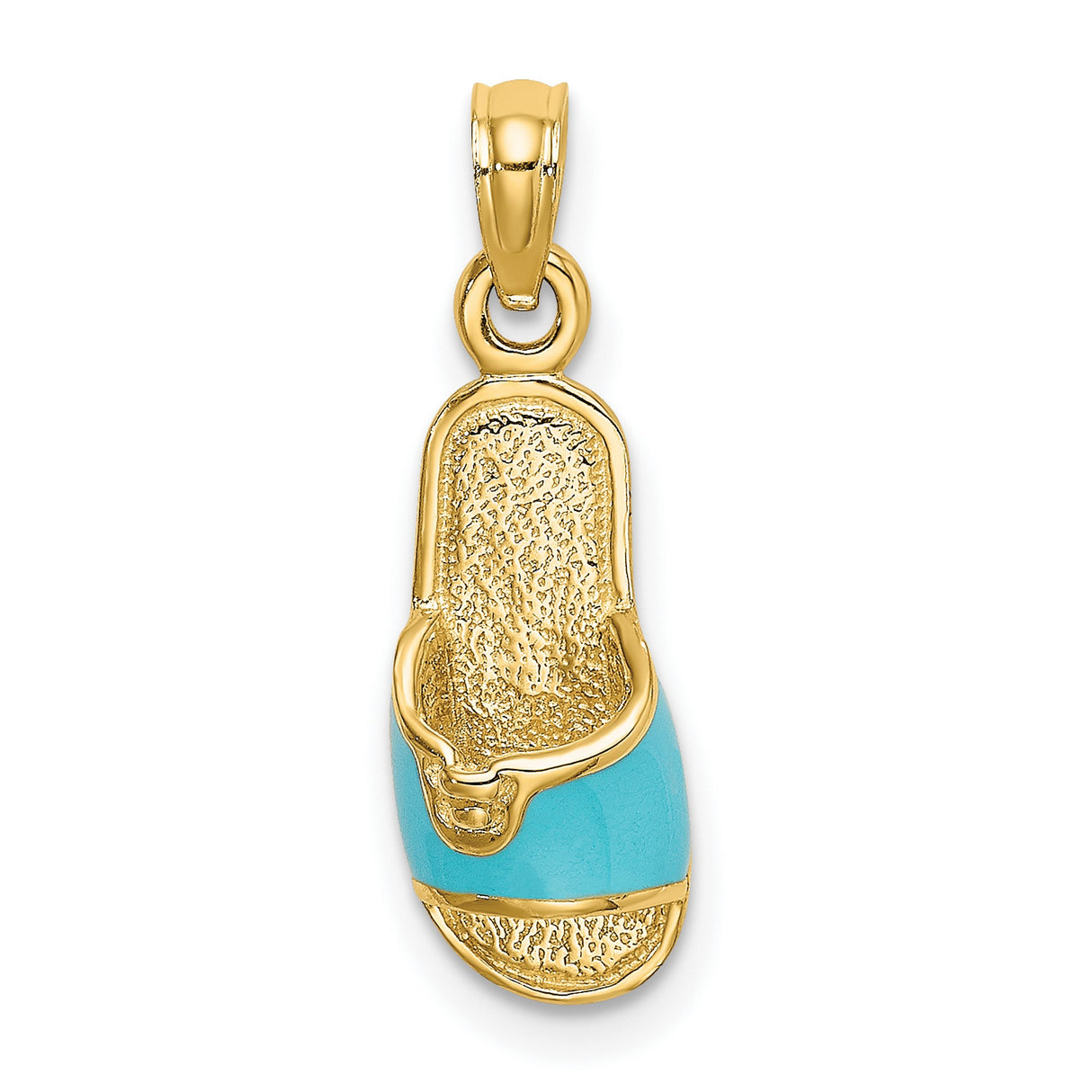 14k Yellow Gold Flip Flop Pendant with Turquoise Enamel, Beach Charm for Summer or Travel Style