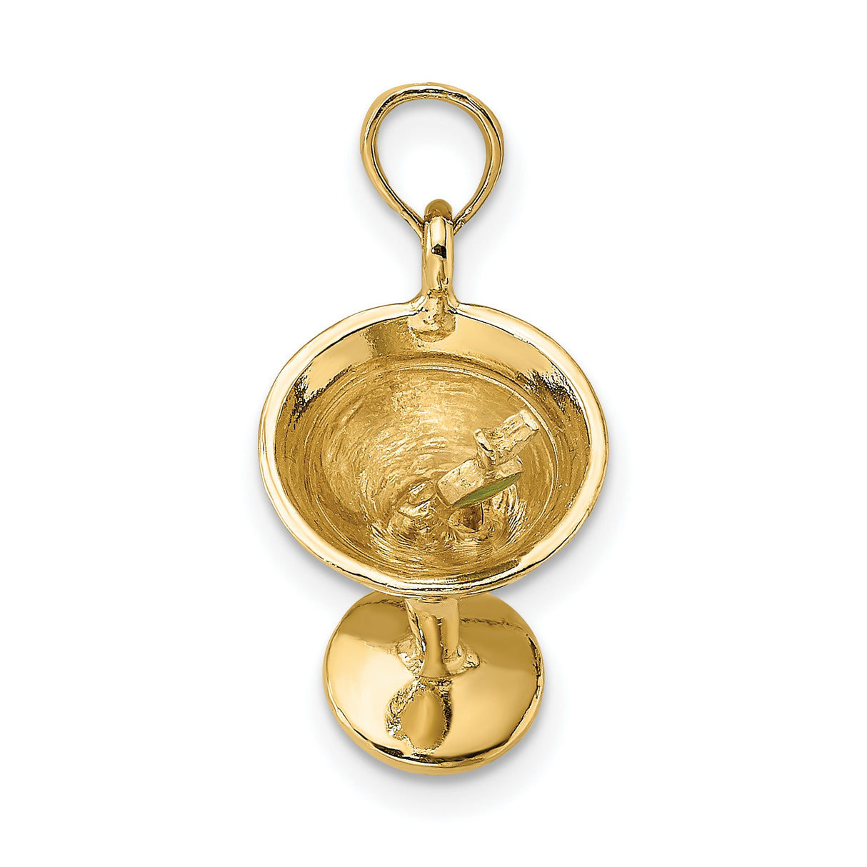 14k Yellow Gold Martini Glass Pendant with Olive Detail, Cocktail Theme Charm