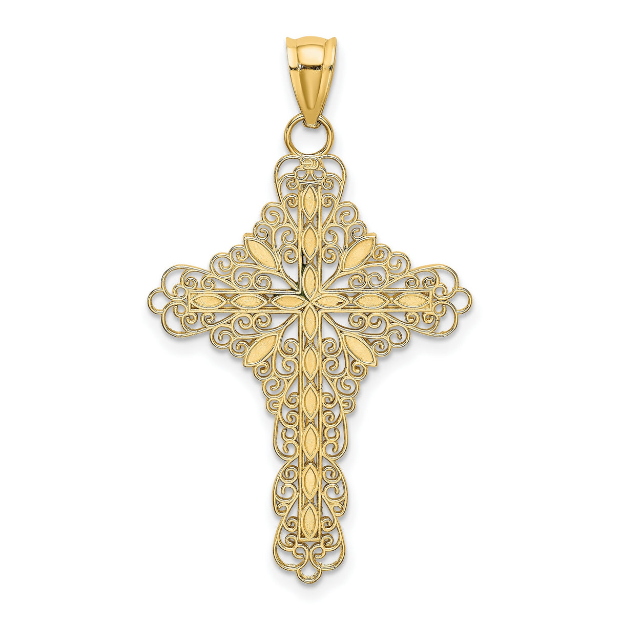 14k Yellow Gold Filigree Cross Pendant with Green Enamel and Oval Accents