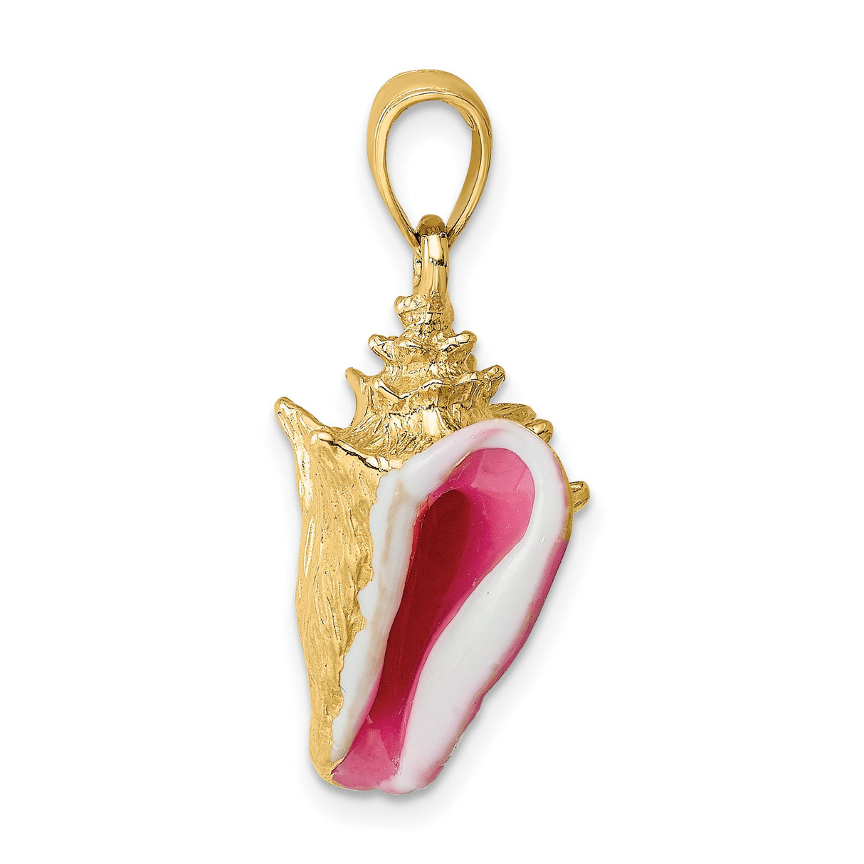 14k Yellow Gold Conch Shell Pendant with Pink and White Enamel, Nautical Beach Theme for Women