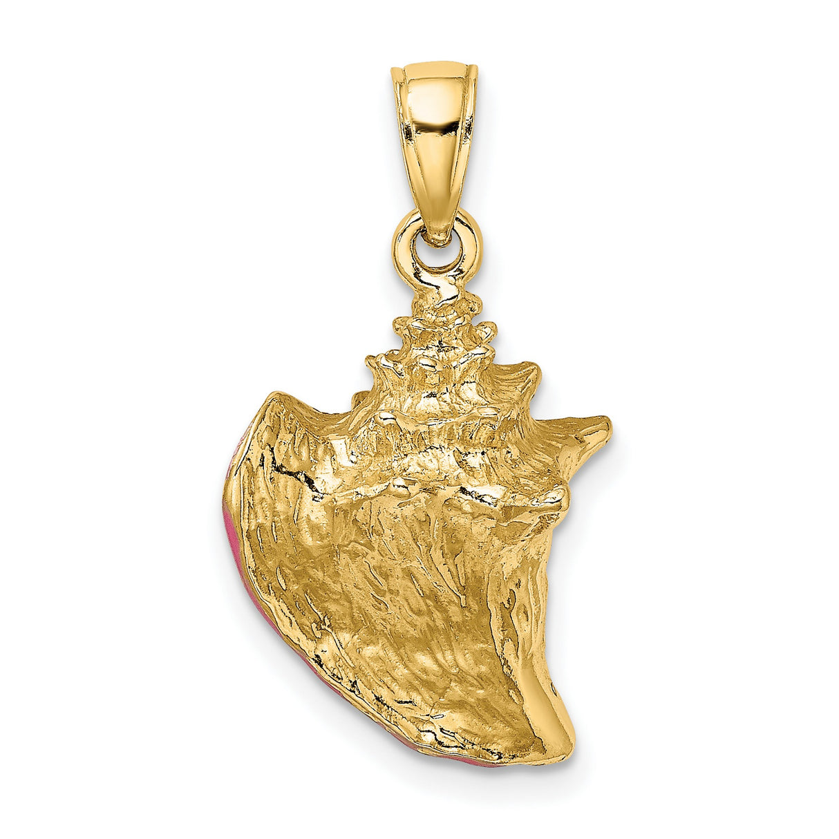 14k Yellow Gold Conch Shell Pendant with Pink and White Enamel, Nautical Beach Theme for Women