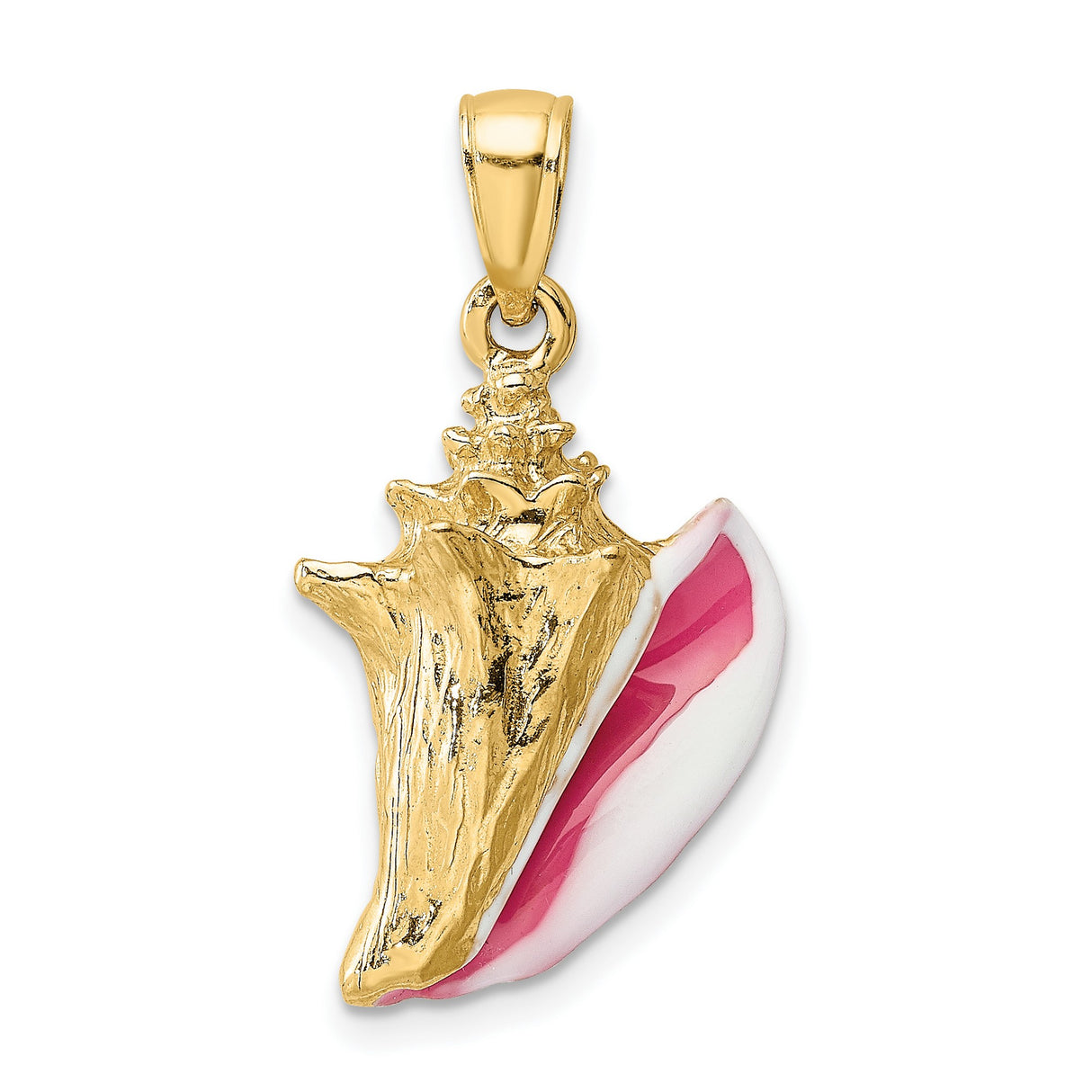 14k Yellow Gold Conch Shell Pendant with Pink and White Enamel, Nautical Beach Theme for Women