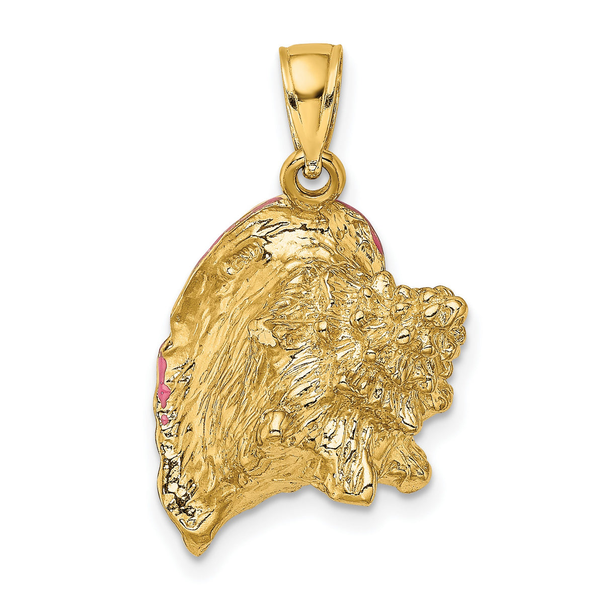 14k Yellow Gold Conch Shell Pendant with Pink and White Enamel, Tropical Ocean Charm