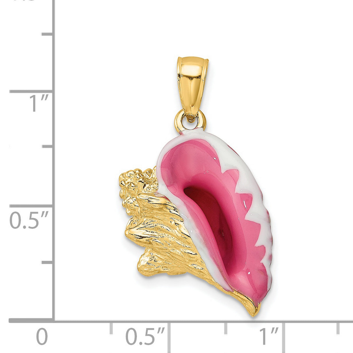 14k Yellow Gold Conch Shell Pendant with Pink and White Enamel, Tropical Ocean Charm