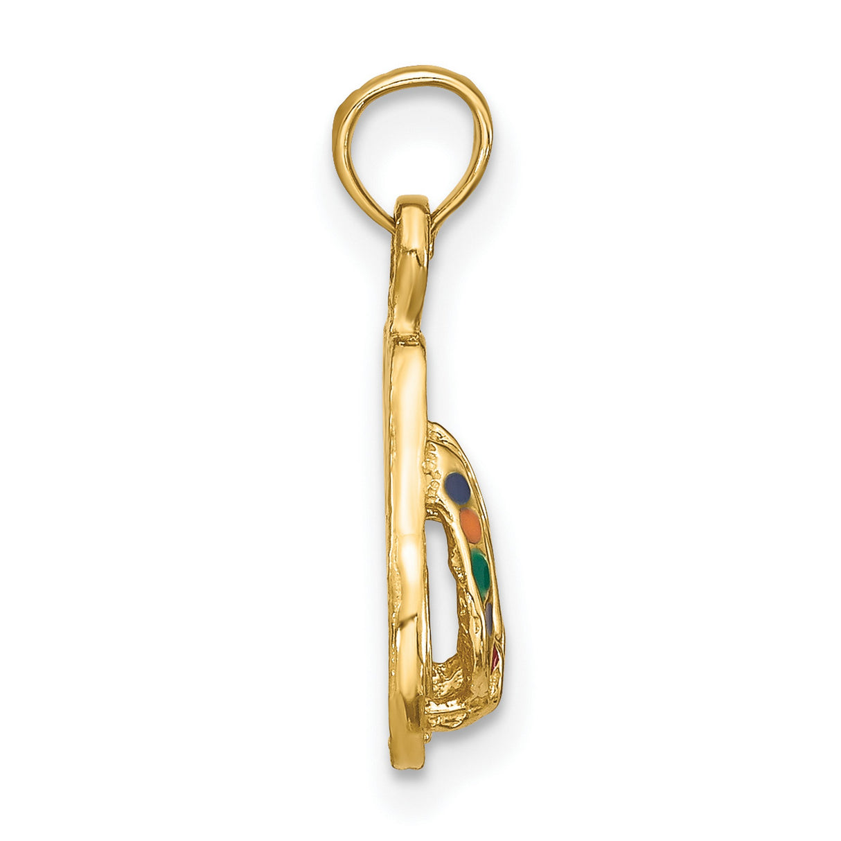 14k Yellow Gold Flip Flop Pendant with Colorful Enamel Accents, Tropical Beach Charm Jewelry