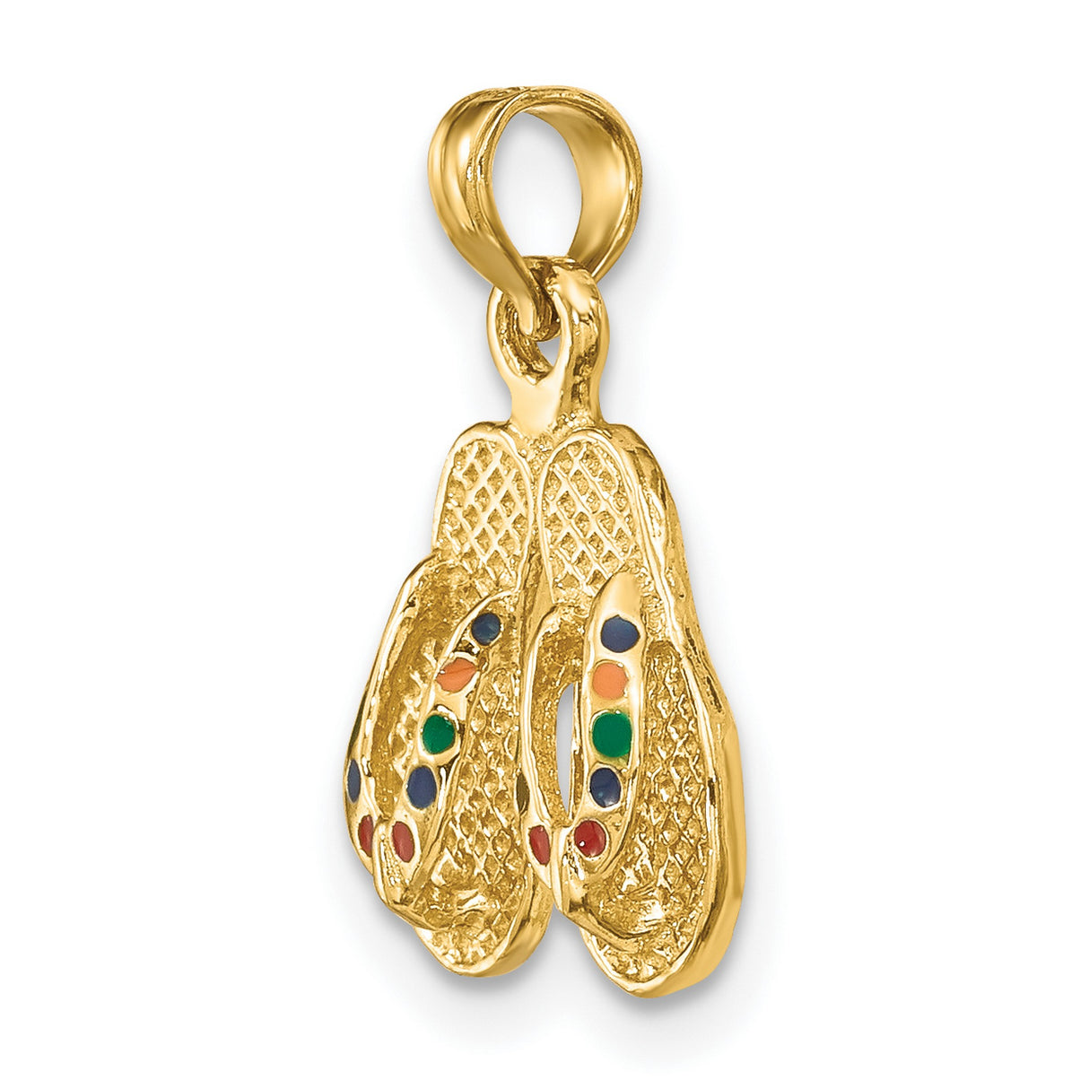 14k Yellow Gold Flip Flop Pendant with Colorful Enamel Accents, Tropical Beach Charm Jewelry
