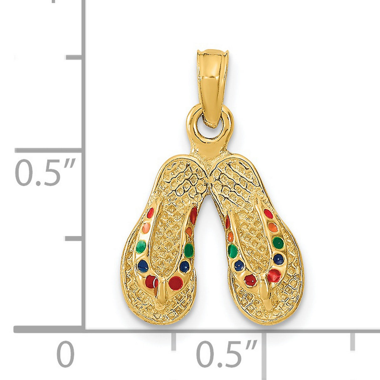 14k Yellow Gold Flip Flop Pendant with Colorful Enamel Accents, Tropical Beach Charm Jewelry