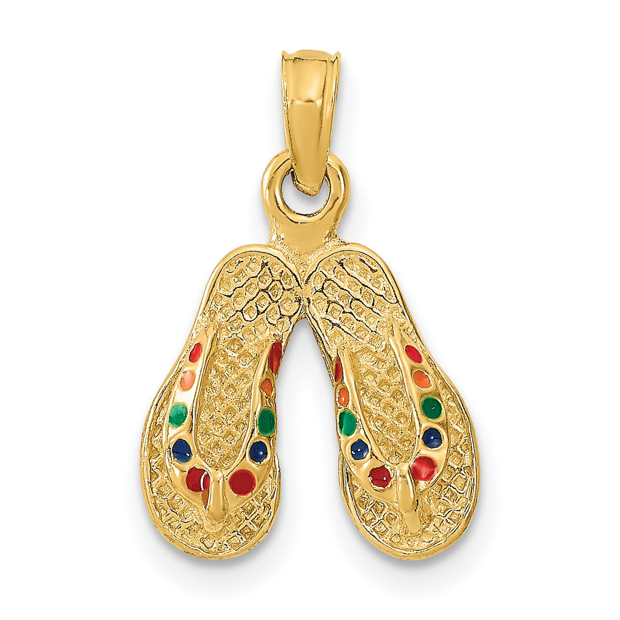 14k Yellow Gold Flip Flop Pendant with Colorful Enamel Accents, Tropical Beach Charm Jewelry
