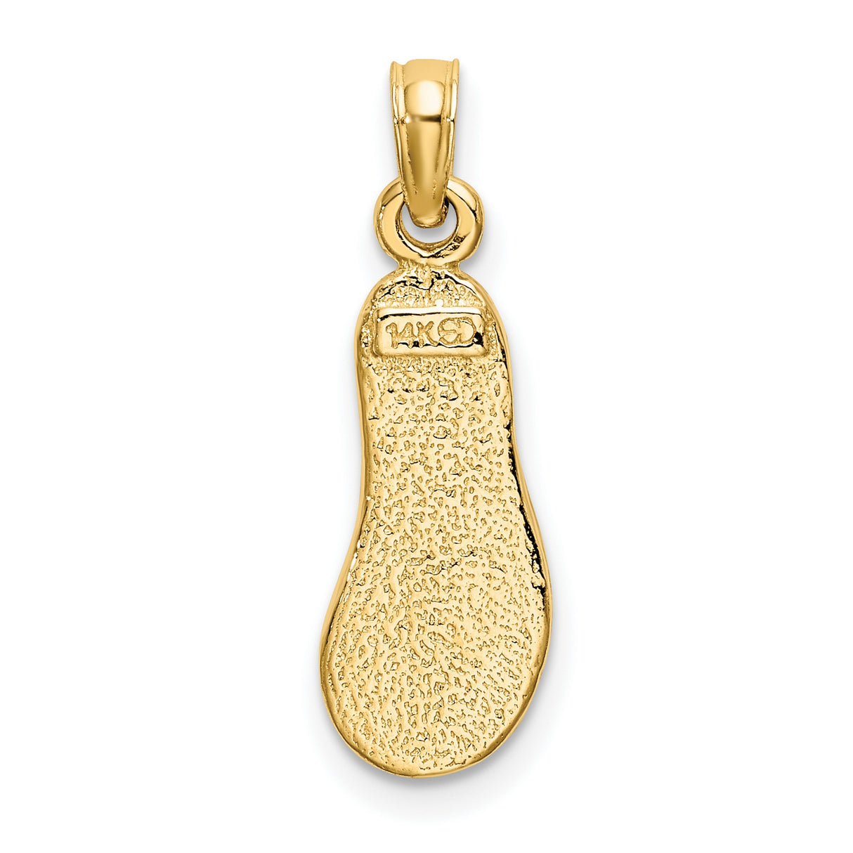 14k Yellow Gold Flip Flop Pendant with Green Enamel and Textured Detail, Beach Theme Charm
