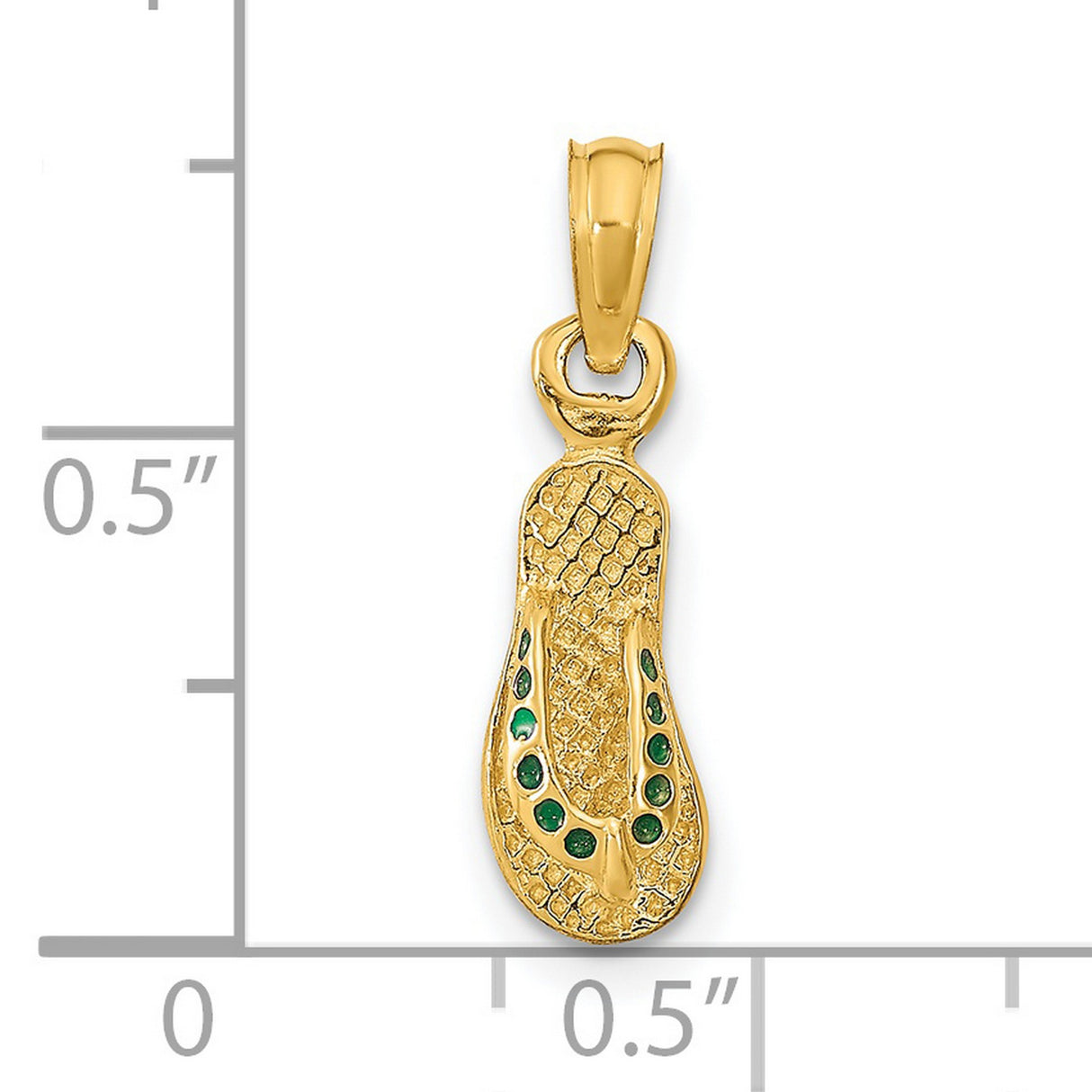 14k Yellow Gold Sandal Pendant with Green Enamel, Religious Charm Symbolizing Faith and Pilgrimage