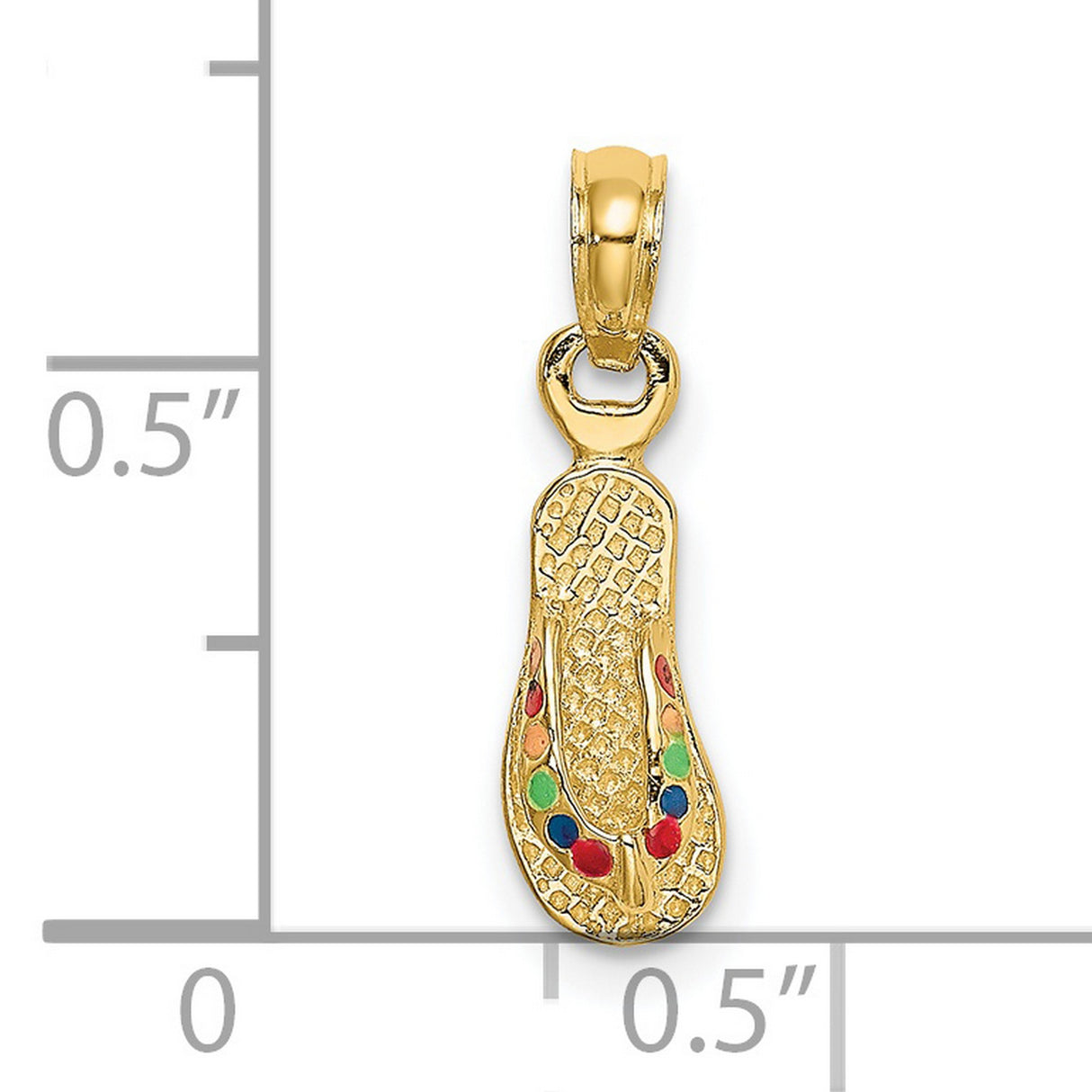 14k Yellow Gold Flip Flop Sandal Pendant with Colorful Enamel, Tropical Beach Charm