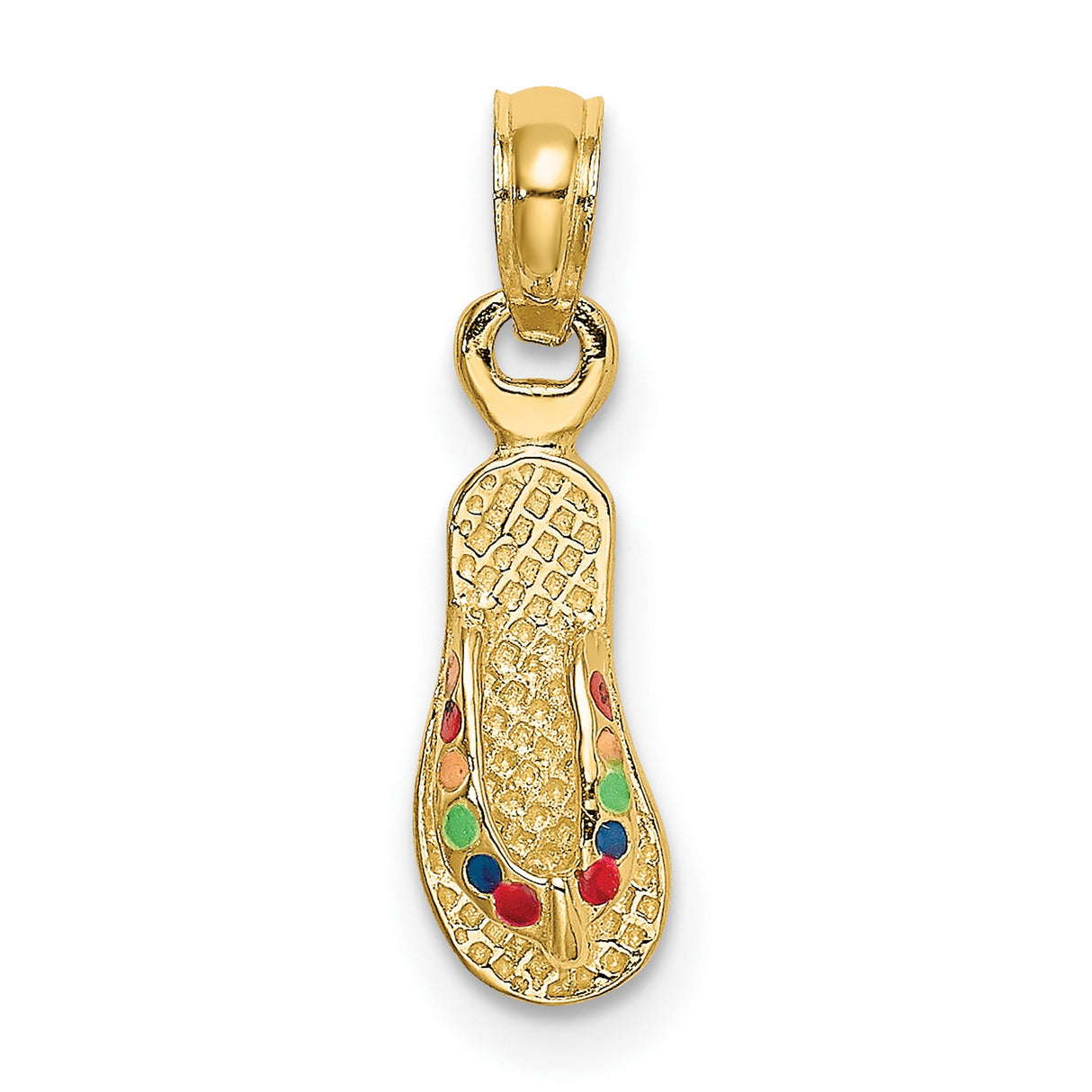 14k Yellow Gold Flip Flop Sandal Pendant with Colorful Enamel, Tropical Beach Charm