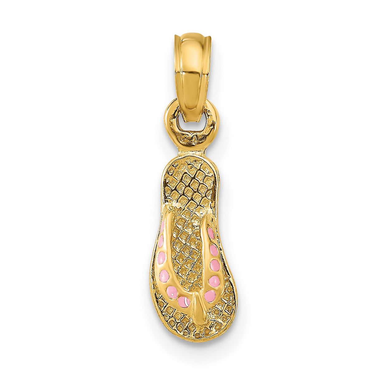 14k Yellow Gold Flip-Flop Sandal Pendant with Pink Enamel, Tropical Beach Charm for Women