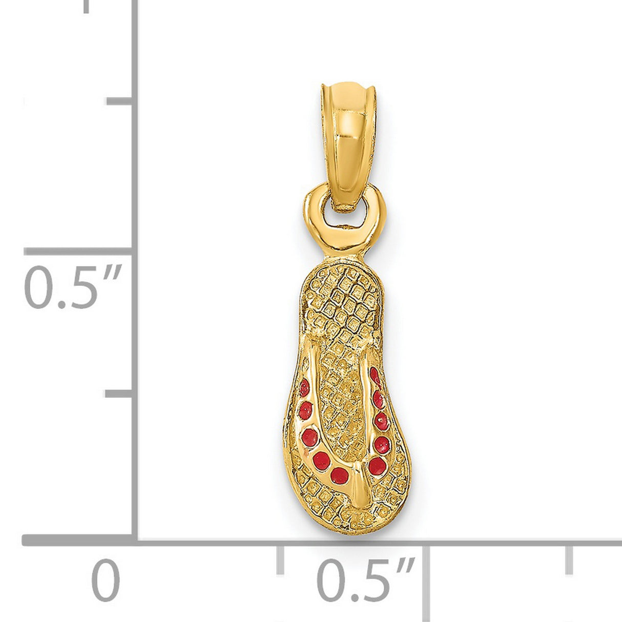 14k Yellow Gold Flip Flop Sandal Pendant with Red Enamel Accents, Beach Vacation Theme Charm