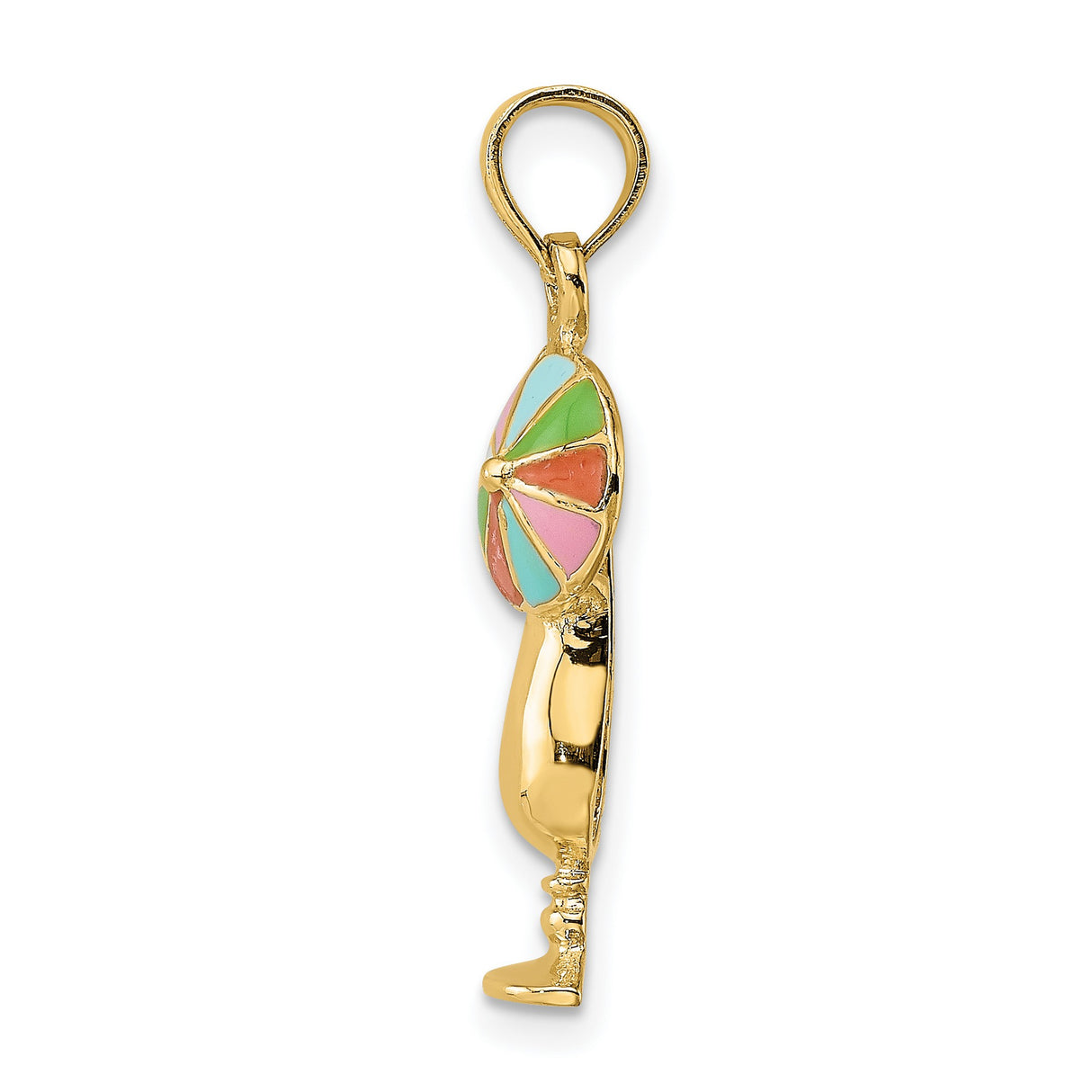 14k Yellow Gold Cocktail Glass Pendant with Enamel Umbrella and Lemon, Tropical Beach Charm