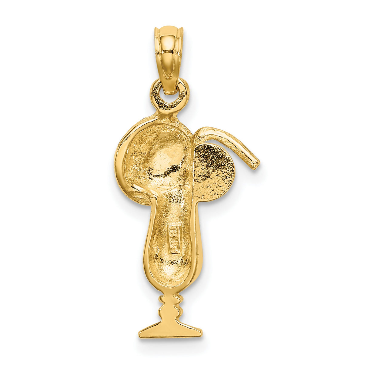 14k Yellow Gold Cocktail Glass Pendant with Enamel Umbrella and Lemon, Tropical Beach Charm