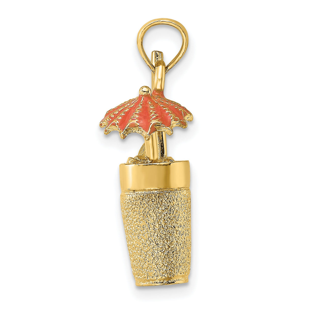 14k Yellow Gold Cocktail Pendant with Enamel Umbrella, Lime Slice, and Straw
