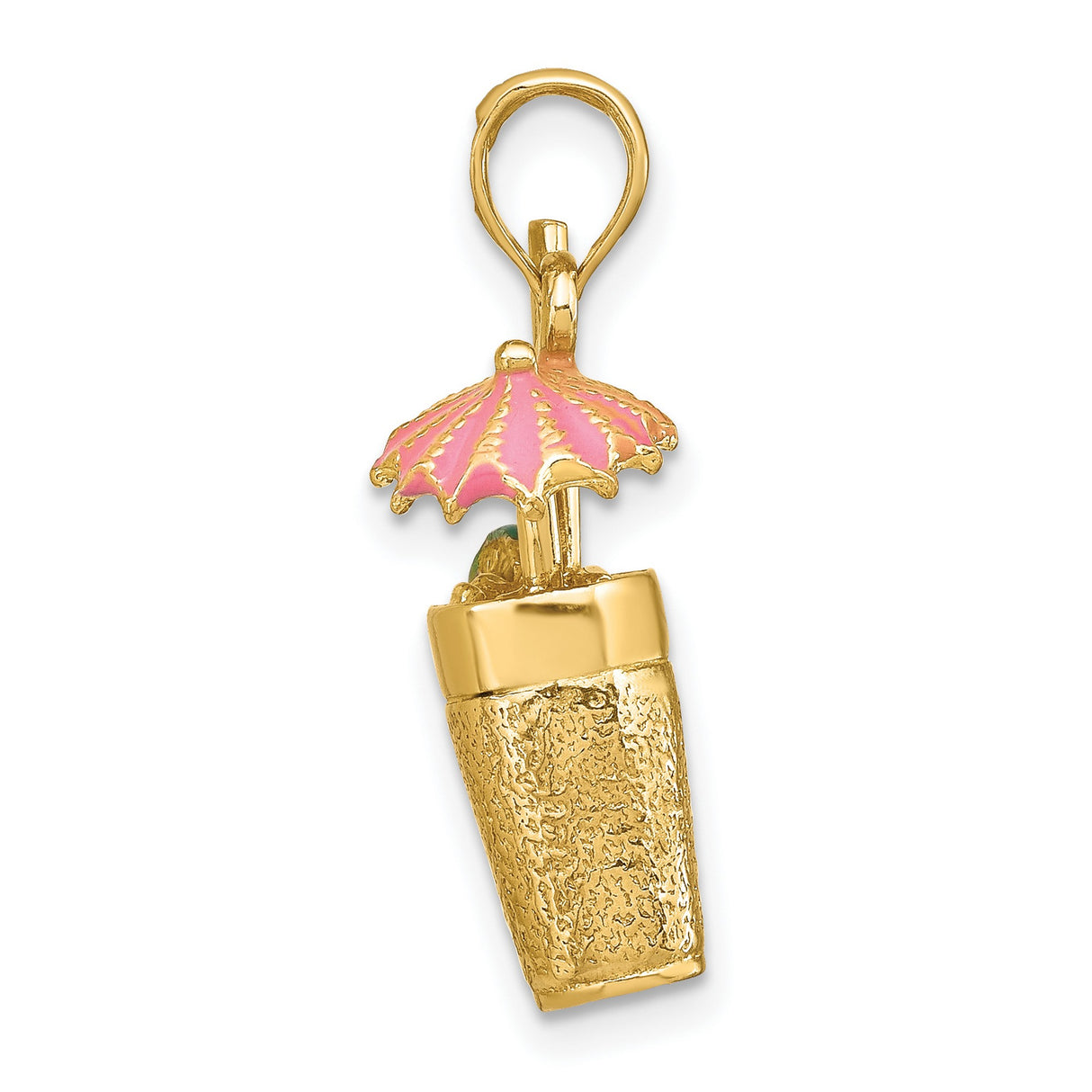 14k Yellow Gold Tropical Drink Pendant with Enameled Cocktail Glass and Umbrella Charm