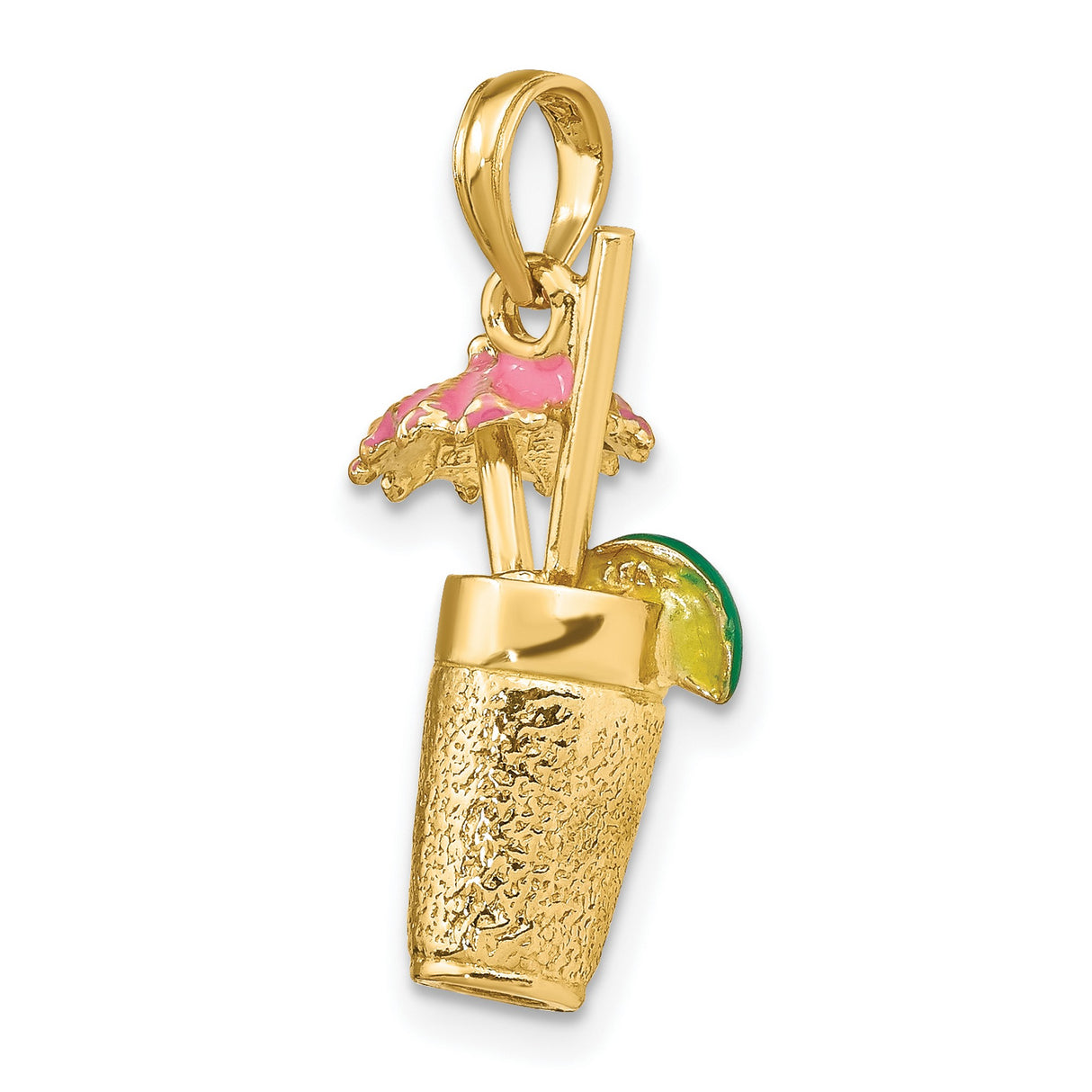14k Yellow Gold Tropical Drink Pendant with Enameled Cocktail Glass and Umbrella Charm